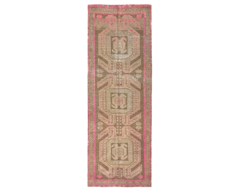 10 Ft Vintage Brown Persian Style Hand Knotted Low Pile Wool Runner Rug